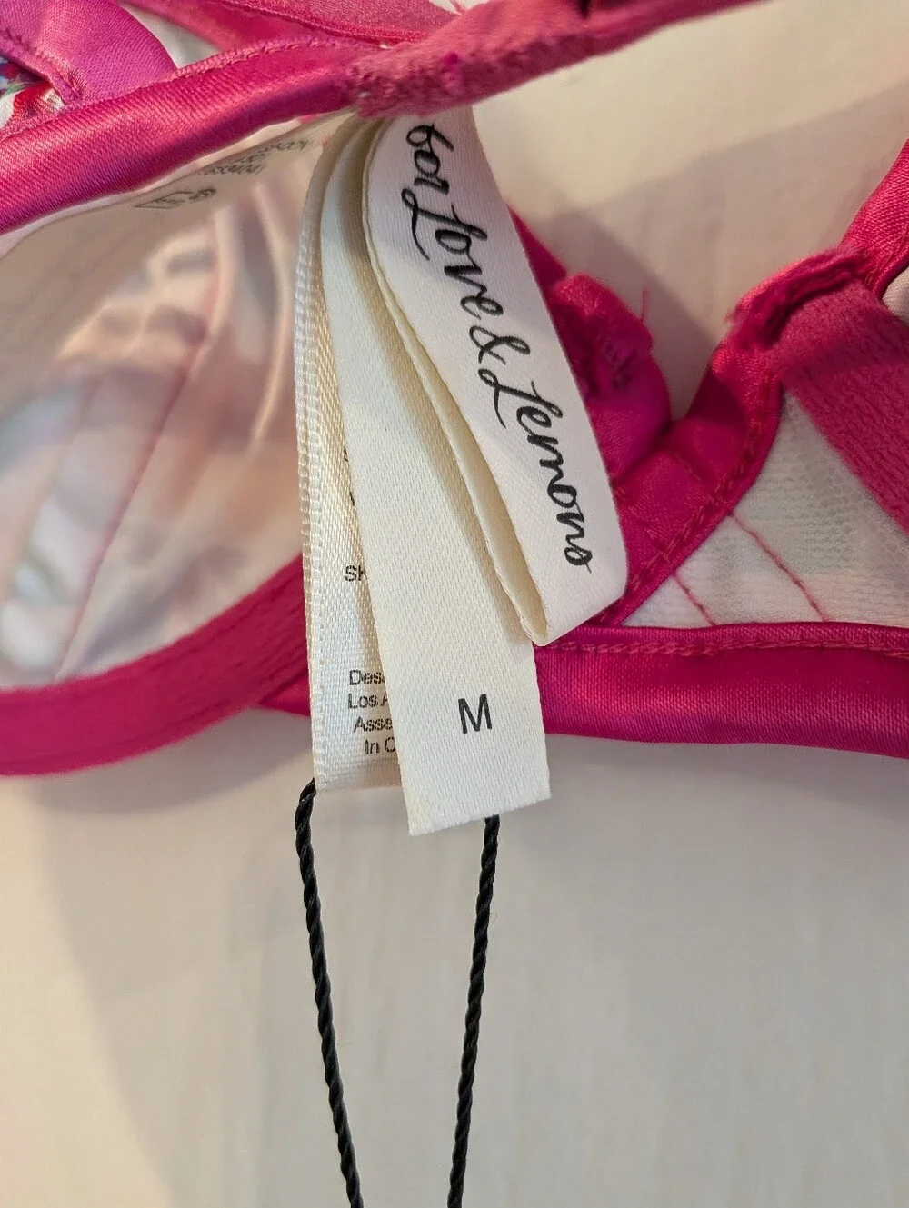 For Love & Lemons Watercolor Floral Bra Pink Satin Feminine Romantic Size M NWT